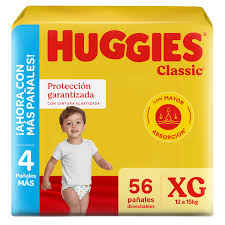Pañales Huggies Classic XG 56 | Absorción y Comodidad para Bebés