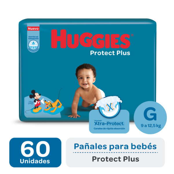 Pañales Huggies Protect Plus G 60 | Absorción y Comodidad para Bebés