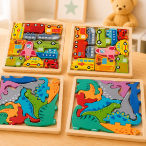 Juego Didáctico Encastrables Madera Dinosaurios/ Autos 12 Piezas