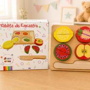 Juego Para Cortar Frutas Madera Grande Didáctico Con Abrojo Color